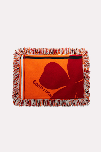 Dorothee Schumacher Wool cushion with GOOD LUCK clover motif mix orange/verde/militar