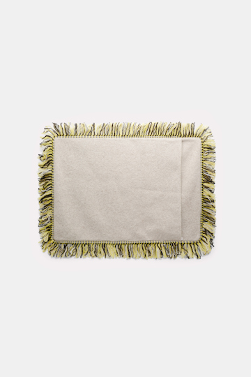 Dorothee Schumacher Wool cushion with GOOD LUCK clover motif beige/black/yellow