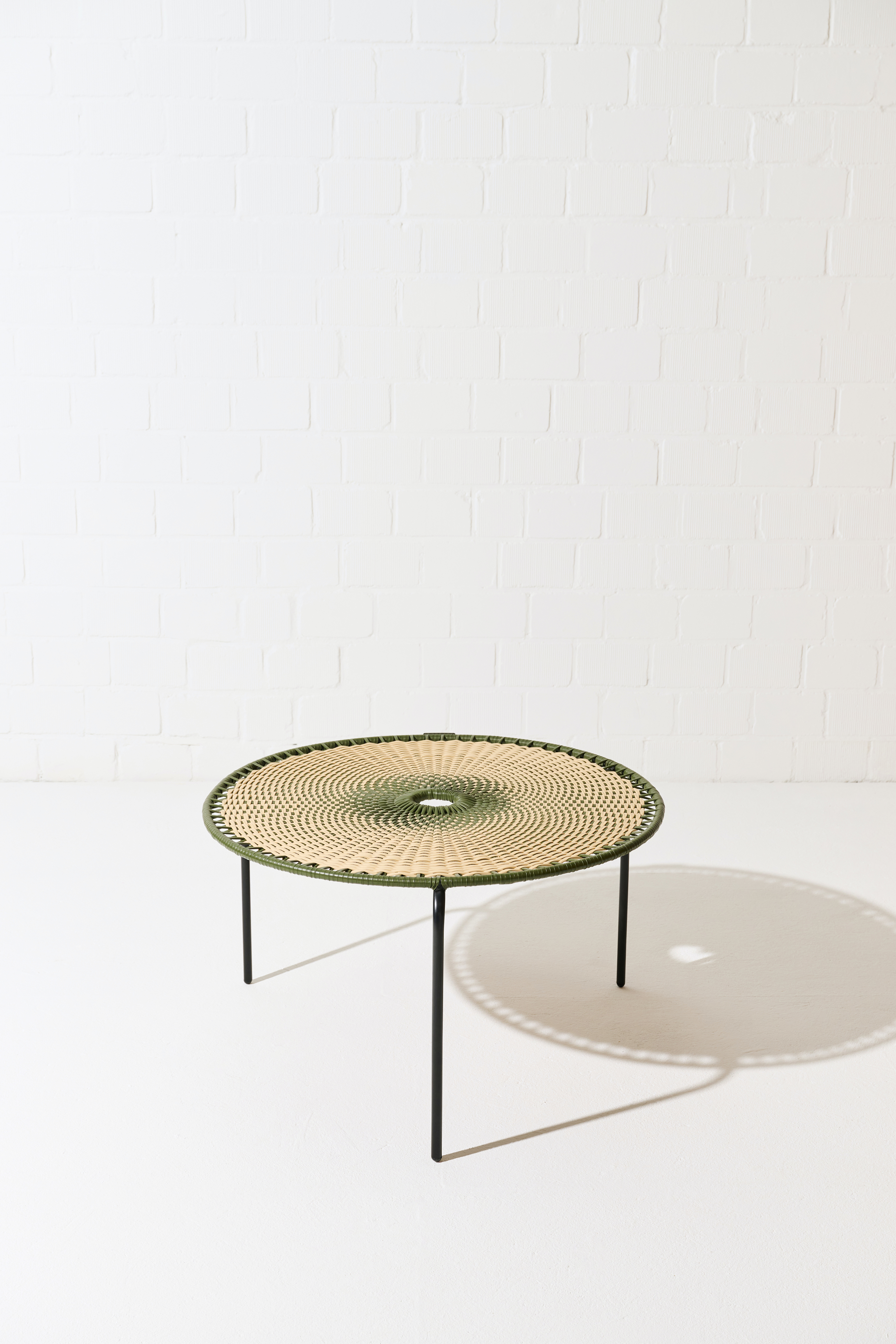 Dorothee Schumacher Handwoven large coffee table beige verde militar mix