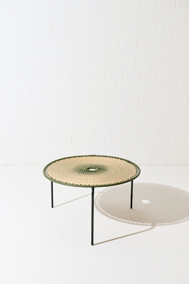 Dorothee Schumacher Handwoven large coffee table beige verde militar mix