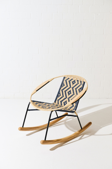 Dorothee Schumacher Handwoven rocking chair dark blue beige mix