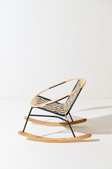 Dorothee Schumacher Handwoven rocking chair dark blue beige mix