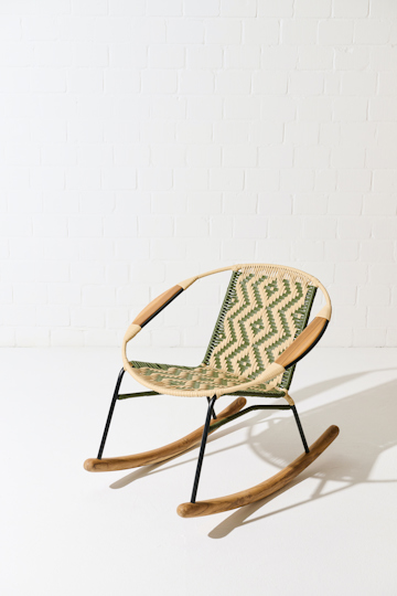 Dorothee Schumacher Handwoven rocking chair verde militar beige mix
