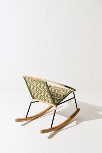 Dorothee Schumacher Handwoven rocking chair verde militar beige mix