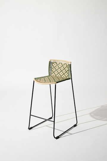 Dorothee Schumacher Handwoven stool verde militar beige mix