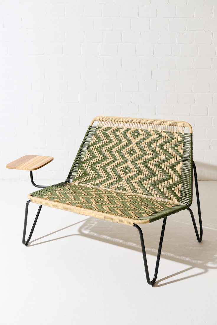 Dorothee Schumacher HANDWOVEN LOVE SEAT WITH WOODEN SIDE TABLE verde militar