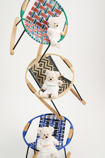 Dorothee Schumacher Handwoven mini rocking chair naranja verde militar mix