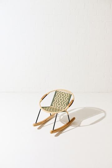 Dorothee Schumacher Handwoven mini rocking chair verde militar beige mix