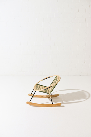 Dorothee Schumacher Handwoven mini rocking chair verde militar beige mix