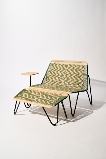 Dorothee Schumacher Hand-woven footrest verde militar beige mix