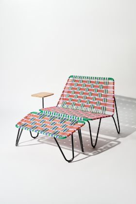 Dorothee Schumacher Hand-woven footrest rojo azul mix