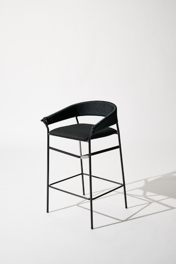 Dorothee Schumacher Hand-woven indoor bar stool with cushion black beige mix