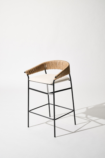 Dorothee Schumacher Hand-woven indoor bar stool with cushion cordon cienaguero blanco mix