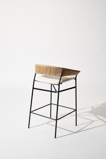 Dorothee Schumacher Hand-woven indoor bar stool with cushion cordon cienaguero blanco mix