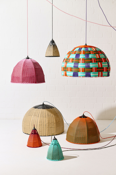 Dorothee Schumacher Hand-woven XL lampshade naranja verde militar mix