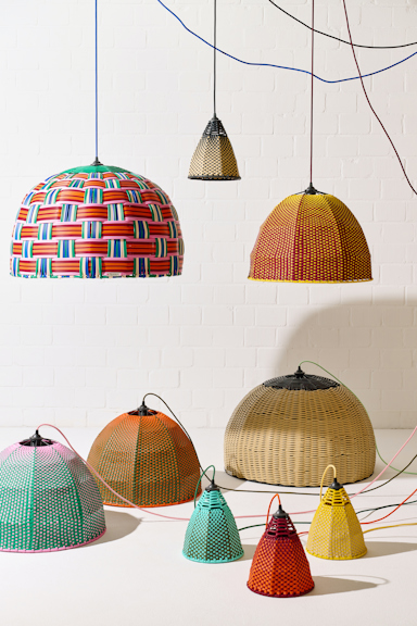 Dorothee Schumacher Hand-woven XL lampshade rojo azul mix
