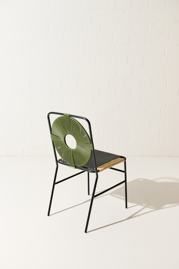 Dorothee Schumacher Set consisting of four handwoven chairs verde militar beige black mix