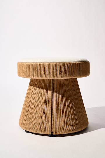 Dorothee Schumacher Hand-woven indoor stool with cushion cordon cienaguero blanco mix