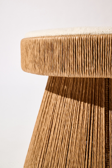 Dorothee Schumacher Hand-woven indoor stool with cushion cordon cienaguero blanco mix