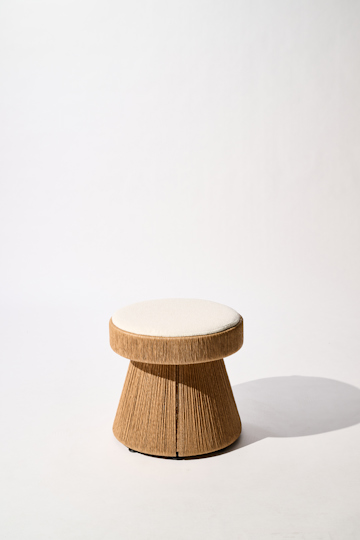 Dorothee Schumacher Hand-woven indoor stool with cushion cordon cienaguero blanco mix