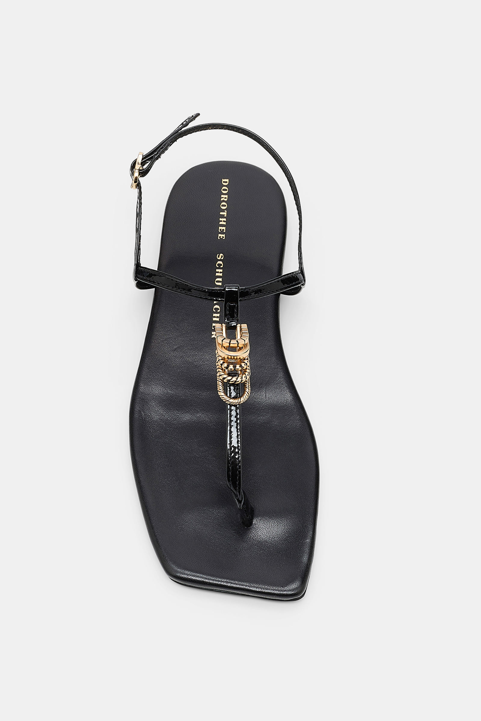 Dorothee Schumacher Patent sandals with signature D-rings pure black
