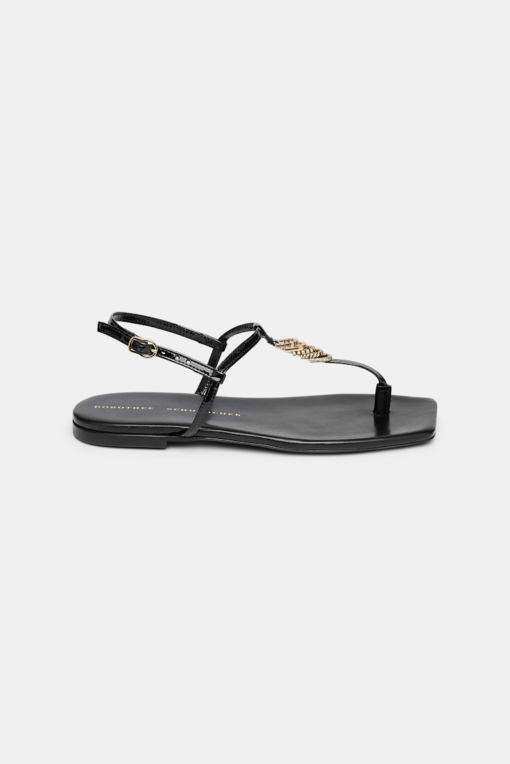 Dorothee Schumacher Patent sandals with signature D-rings pure black