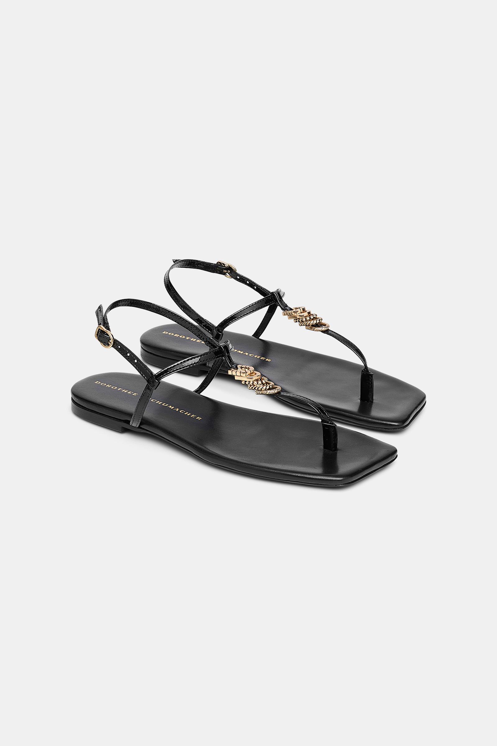 Dorothee Schumacher Patent sandals with signature D-rings pure black