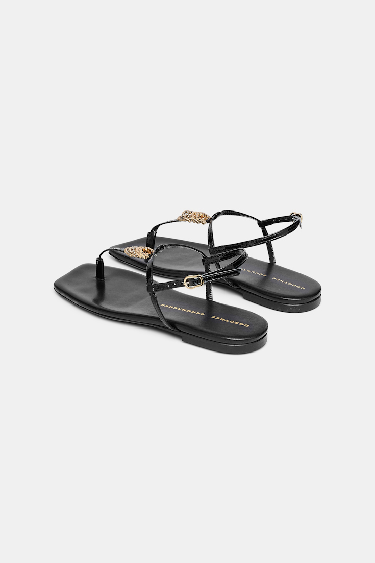 Dorothee Schumacher Patent sandals with signature D-rings pure black