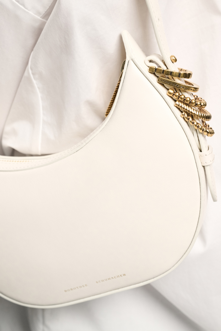 Dorothee Schumacher Half Moon Mini Bag in soft calf leather with D-ring hardware off white