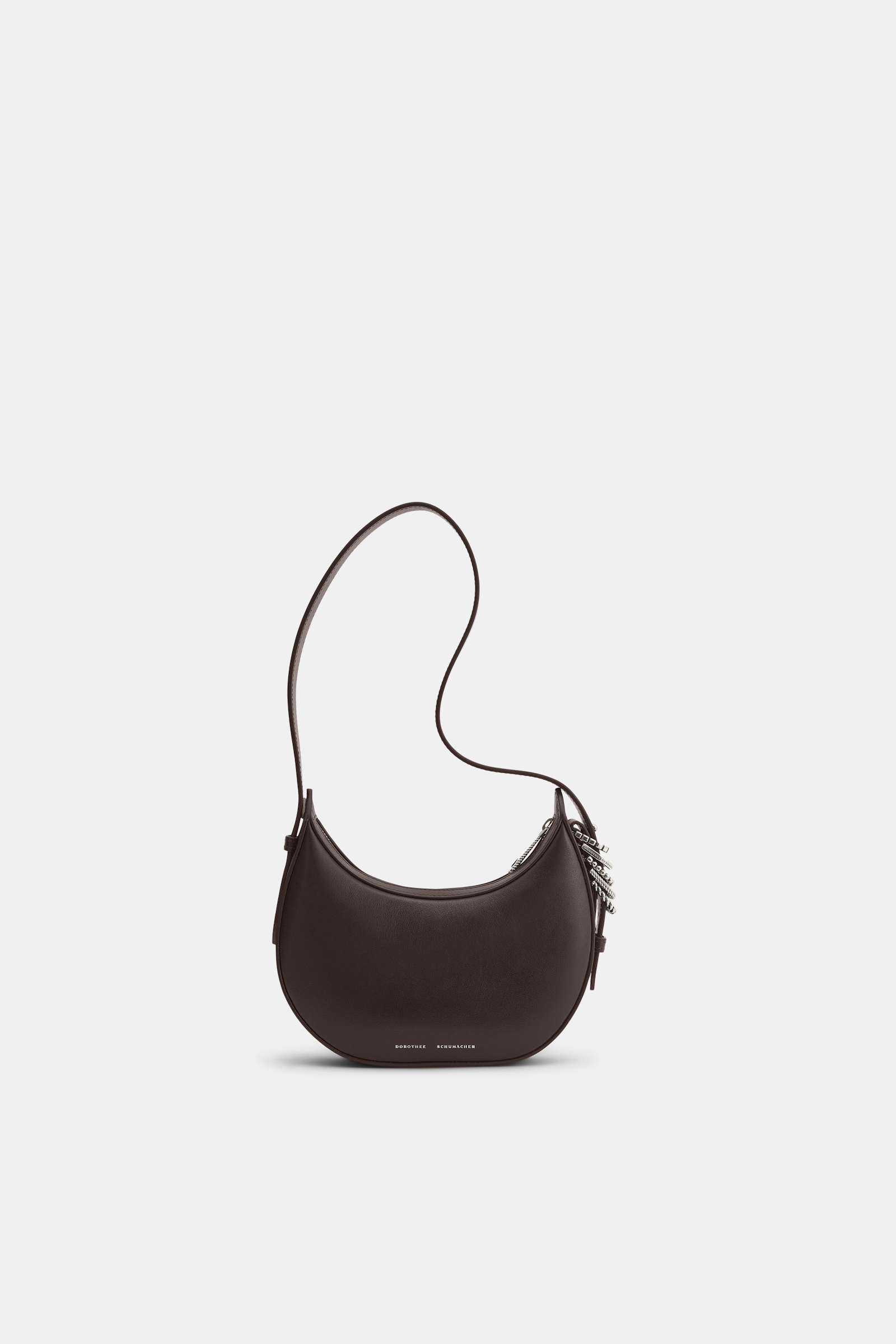 Dorothee Schumacher Half Moon Mini Bag aus weichem Kalbsleder mit D-Rings dark brown/silver