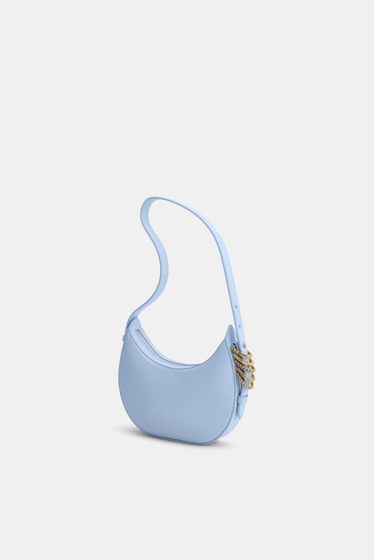 Dorothee Schumacher Half Moon Mini Bag in soft calf leather with D-ring hardware Baby Blue