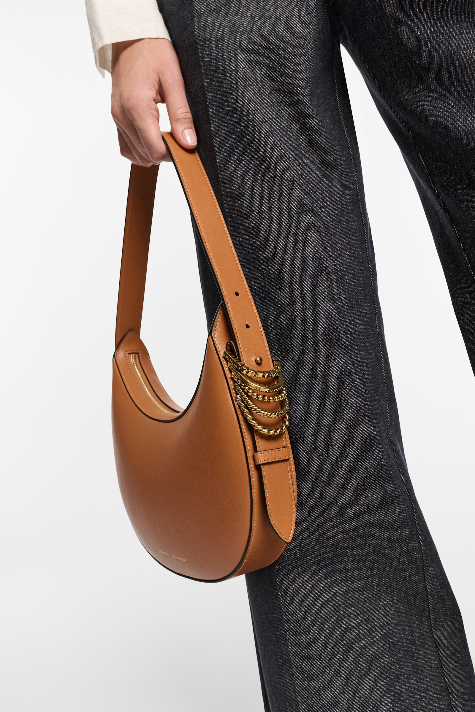 Dorothee Schumacher Half Moon Bag in soft calf leather with D-ring hardware tan