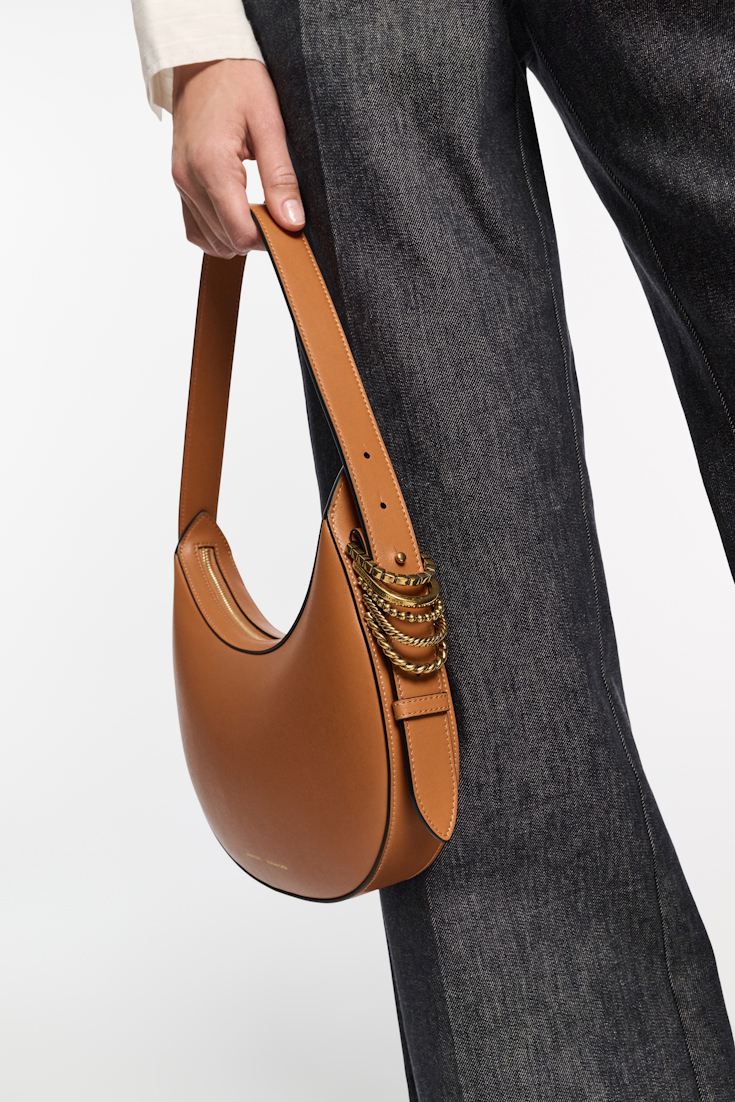 Dorothee Schumacher Half Moon Bag in soft calf leather with D-ring hardware tan