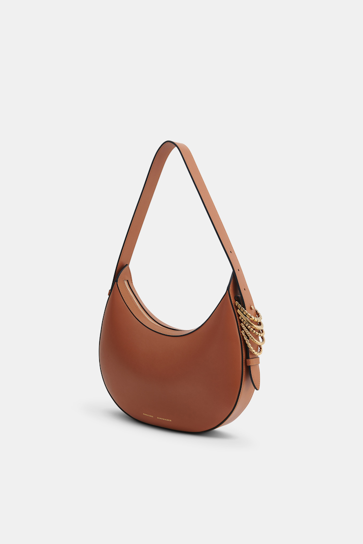 Dorothee Schumacher Half Moon Bag in soft calf leather with D-ring hardware tan