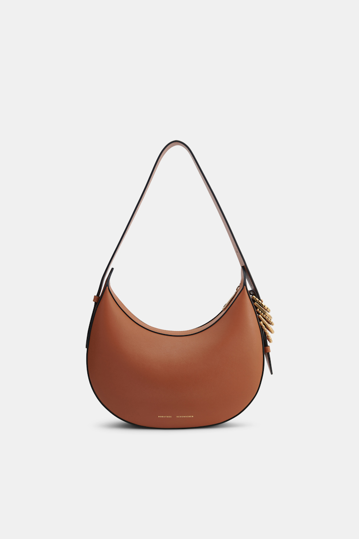 Dorothee Schumacher Half Moon Bag in soft calf leather with D-ring hardware tan