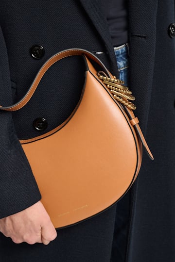 Dorothee Schumacher Half Moon Bag in soft calf leather with D-ring hardware tan