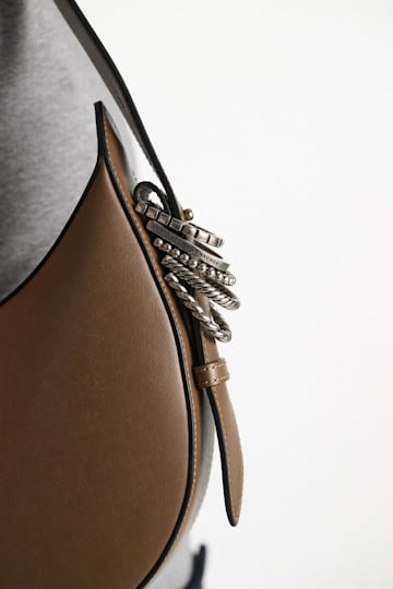 Dorothee Schumacher Half Moon Bag in soft calf leather with D-ring hardware taupe