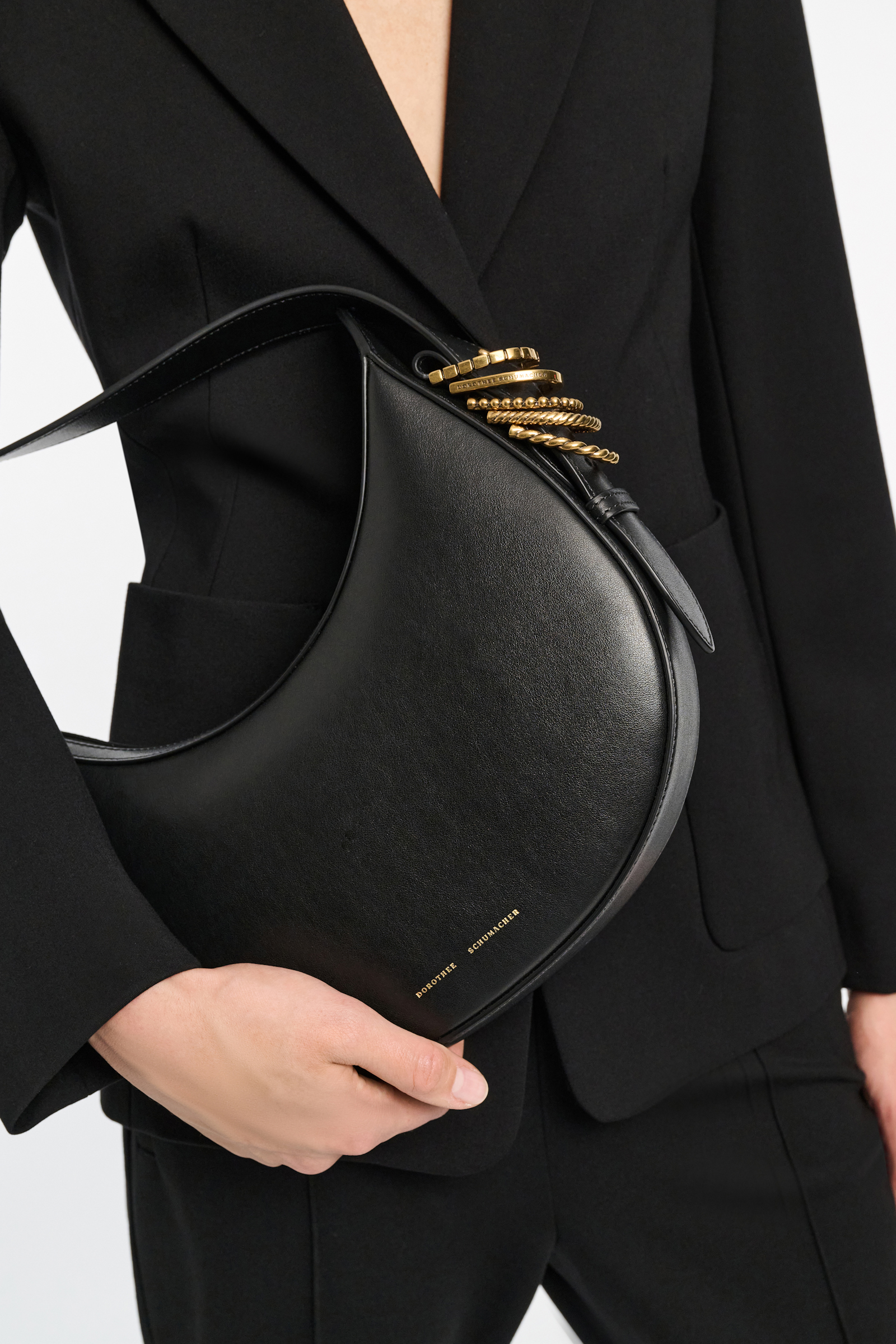 Dorothee Schumacher Half Moon Bag in soft calf leather with D-ring hardware black