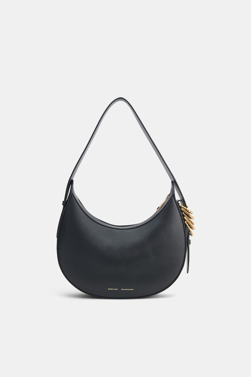 Shop Dorothee Schumacher Half Moon Bag In Soft Calf Leather With D-ring Hardware In Black