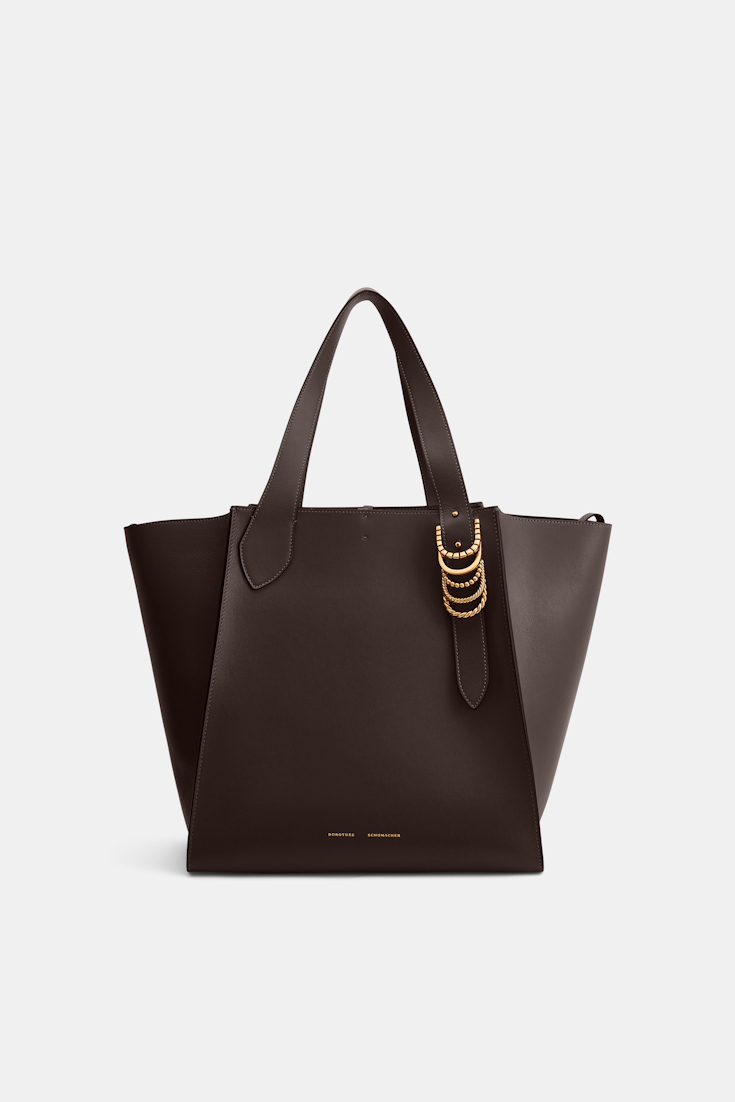 Dorothee Schumacher Tote Bag in soft calf leather with D-ring hardware Dark Chocolate