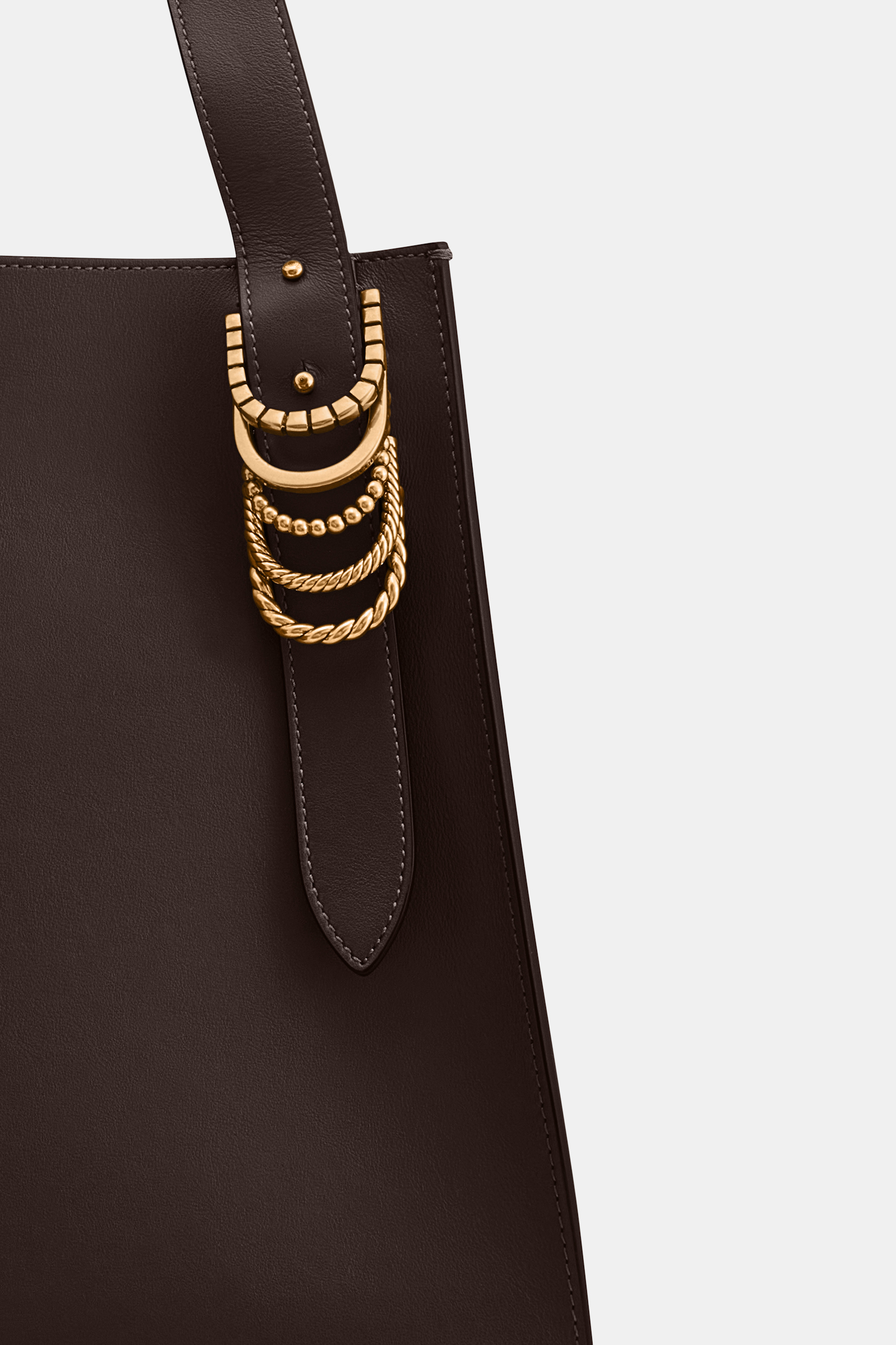 Dorothee Schumacher Tote Bag in soft calf leather with D-ring hardware Dark Chocolate
