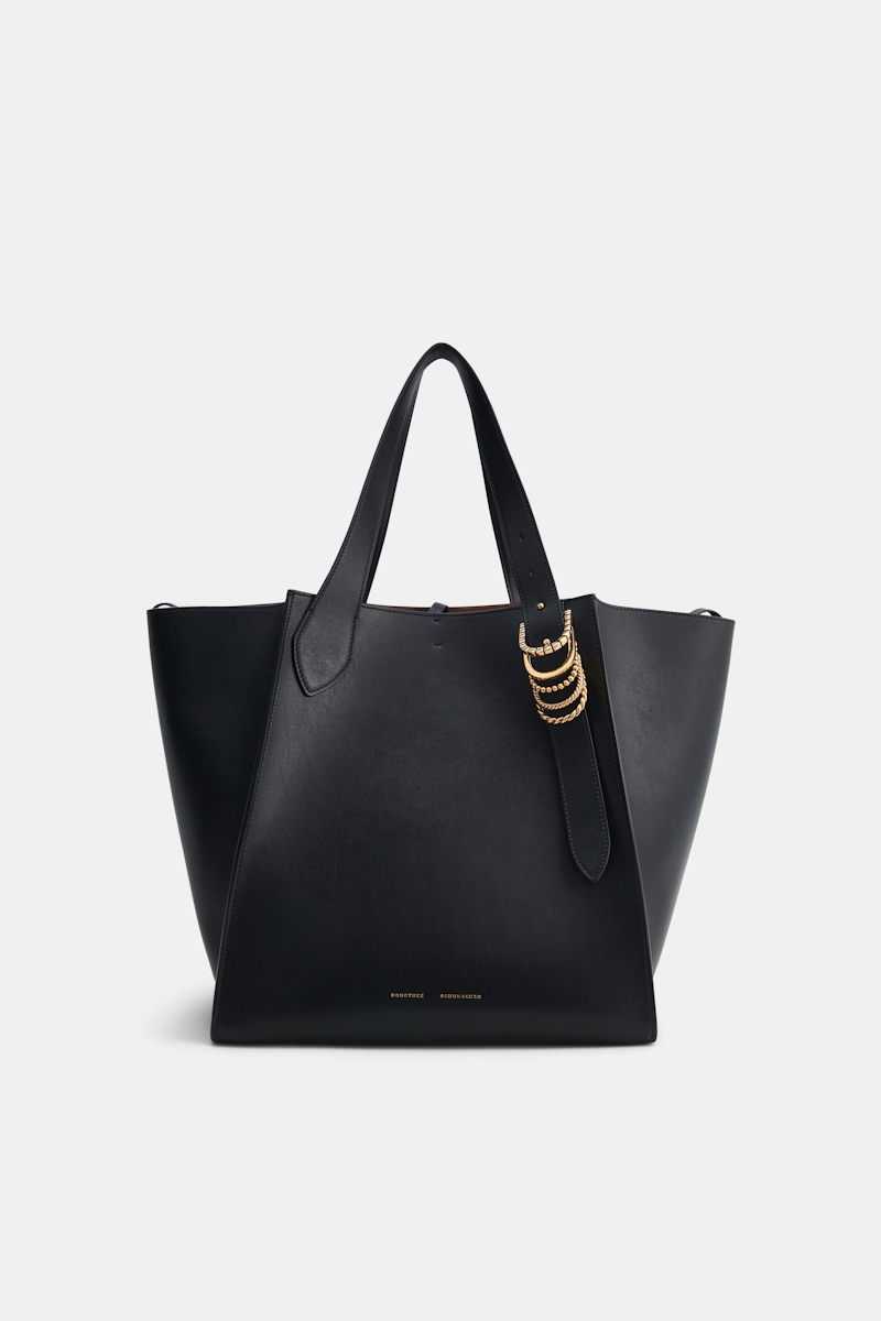 Shop Dorothee Schumacher Tote Bag In Soft Calf Leather With D-ring Hardware In Black