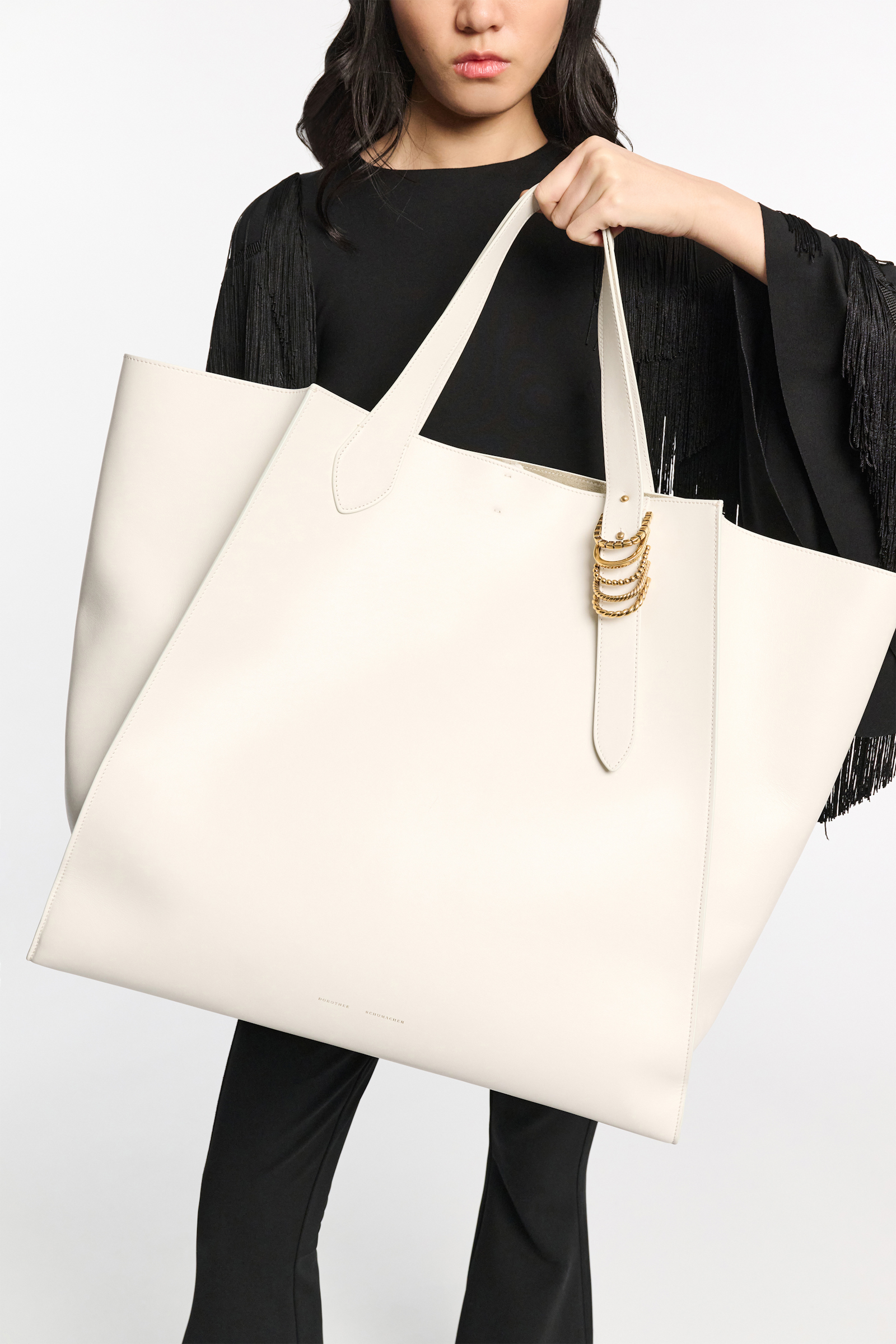 Dorothee Schumacher XL Tote Bag in soft calf leather with D-ring hardware off white