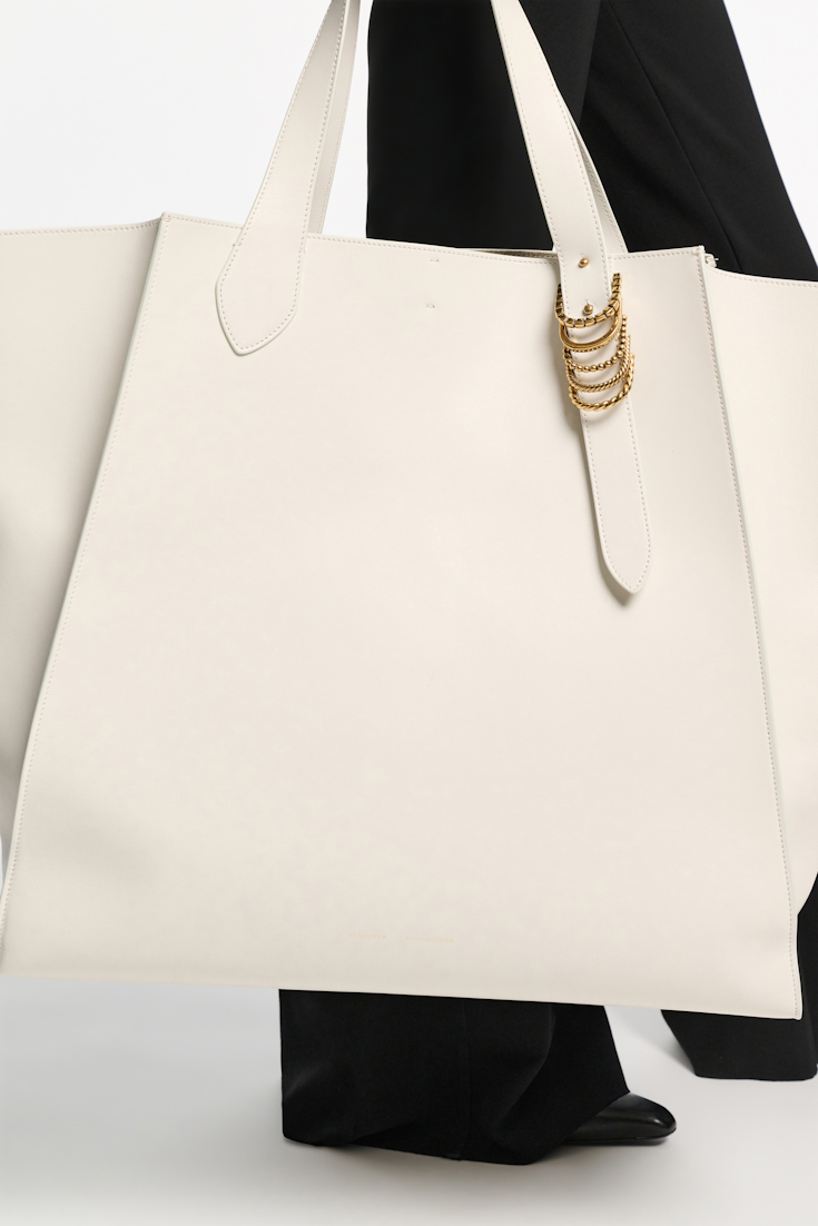 Dorothee Schumacher XL Tote Bag in soft calf leather with D-ring hardware off white