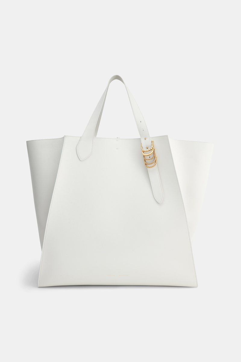Shop Dorothee Schumacher Xl Tote Bag In Soft Calf Leather With D-ring Hardware In White
