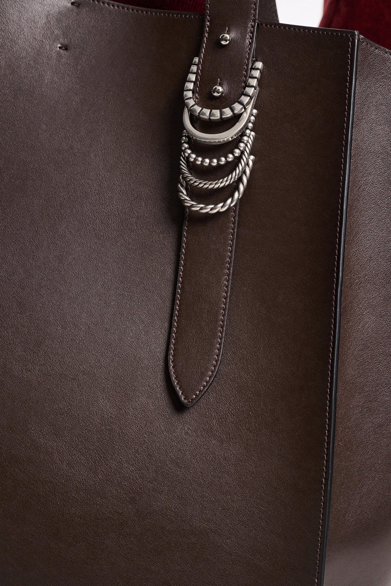 Dorothee Schumacher XL Tote Bag in soft calf leather with D-ring hardware Dark Chocolate