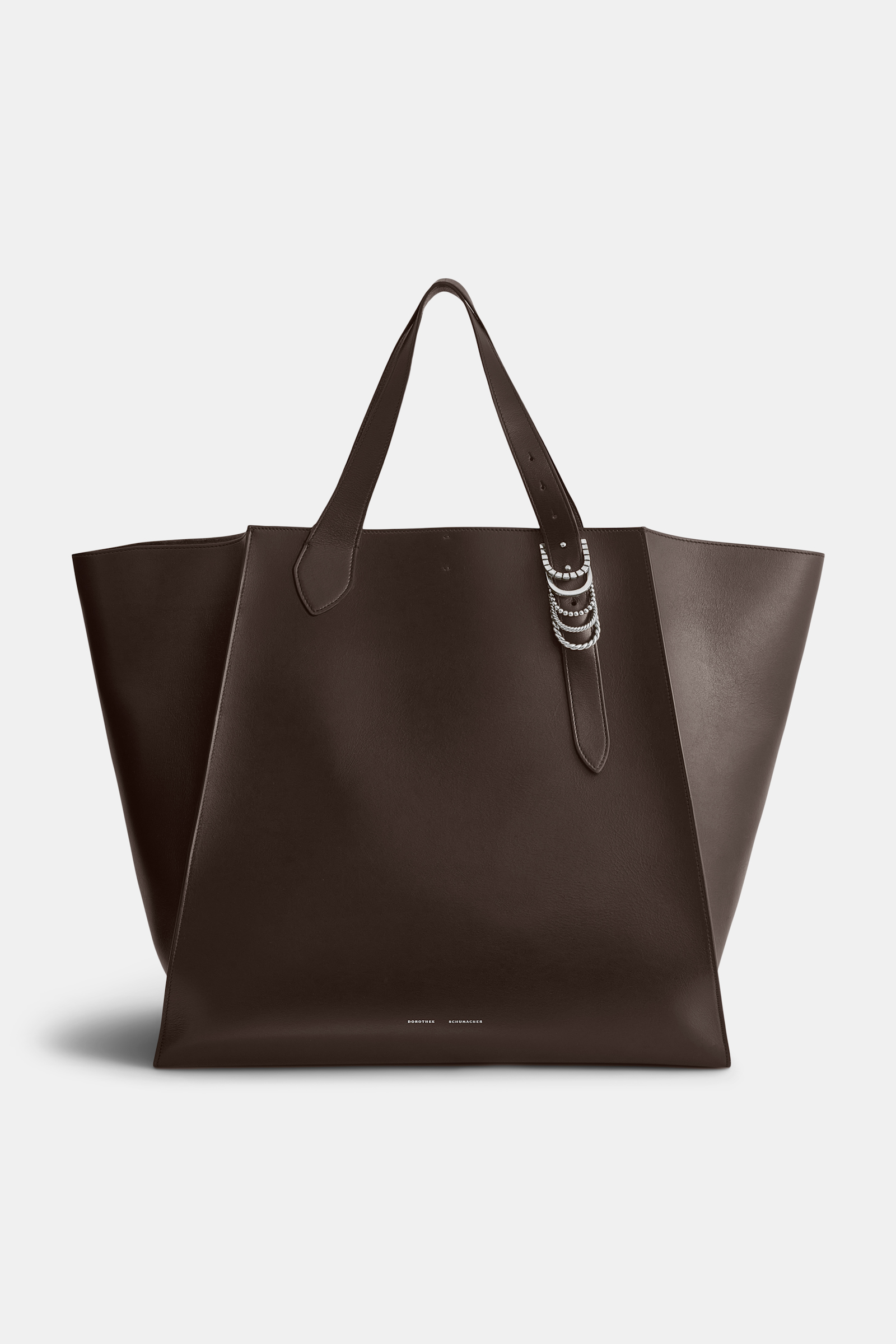 Dorothee Schumacher XL Tote Bag in soft calf leather with D-ring hardware Dark Chocolate