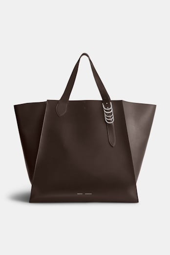 Dorothee Schumacher XL-Tote aus weichem Kalbsleder mit D-Rings dark brown/silver