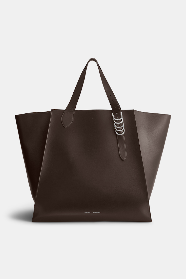 Dorothee Schumacher XL Tote Bag in soft calf leather with D-ring hardware Dark Chocolate