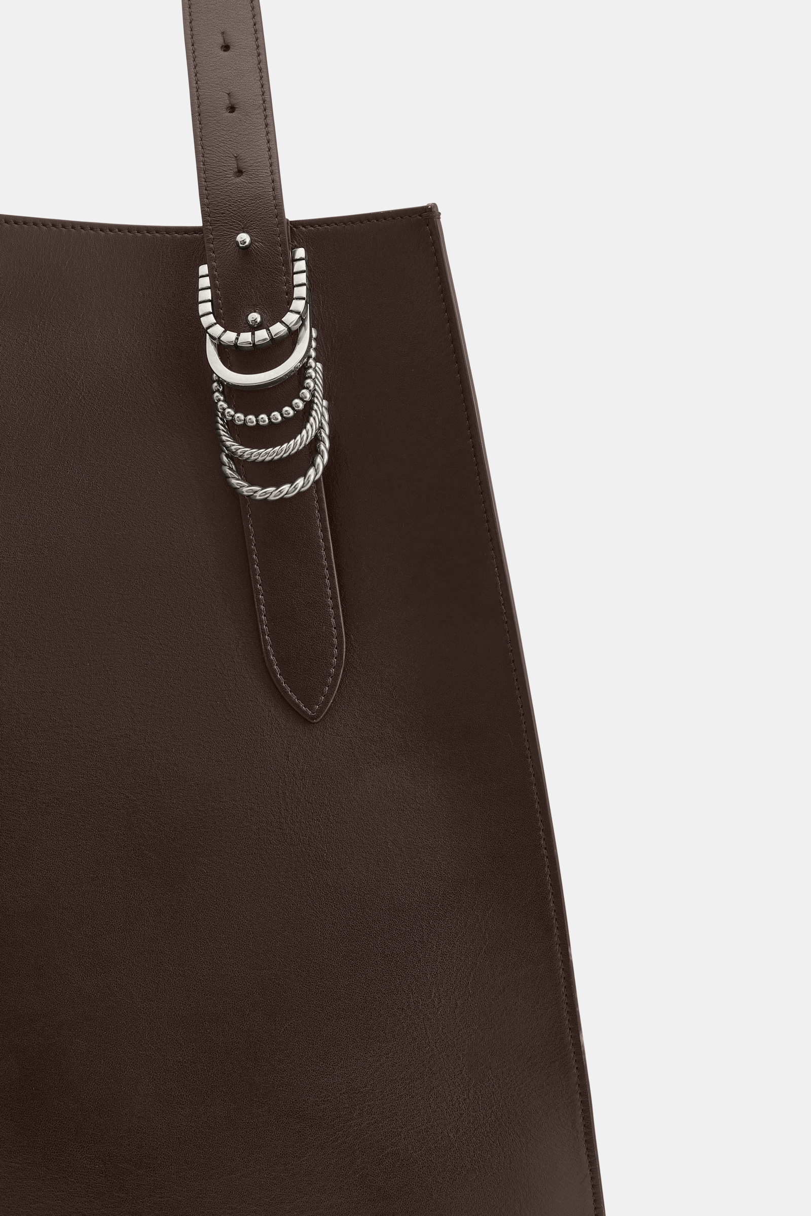 Dorothee Schumacher XL Tote Bag in soft calf leather with D-ring hardware Dark Chocolate